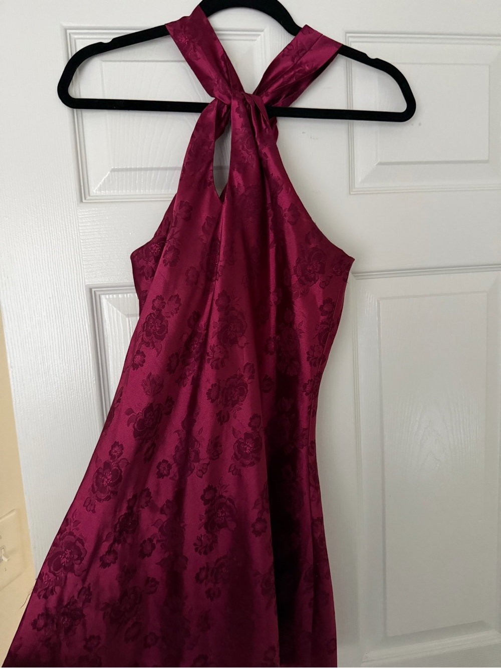 Lulu's Deep Burgundy Satin Halter Dress